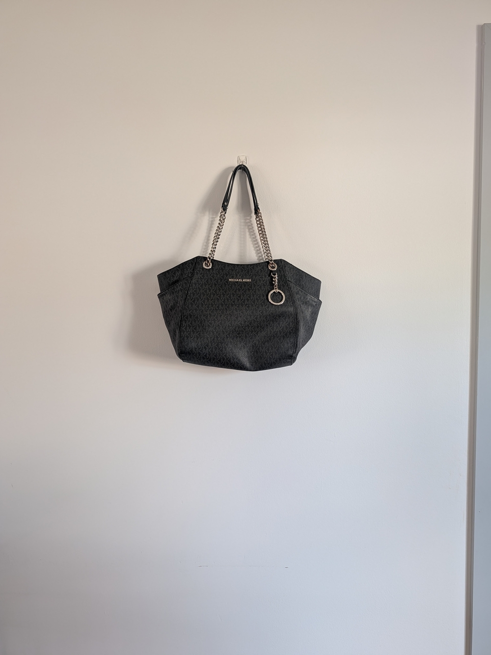 Michael Kors Black MK Logo Chain-Handle Tote